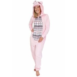 Flying Pig Pink One Piece Pajama Suit Lounge Halloween Costume Women's M